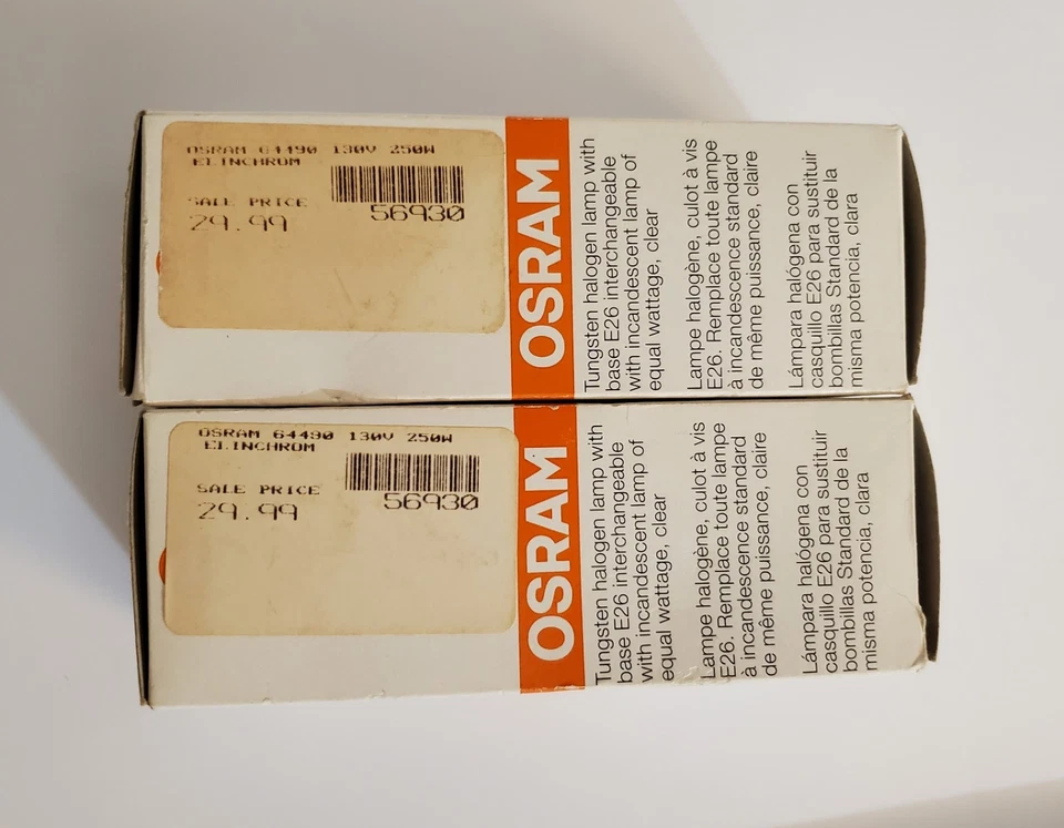 New-NOS Pair (2) Osram 64488 120V 150W Halogen Bulbs *Made in Germany - Tested - Image 4 of 4