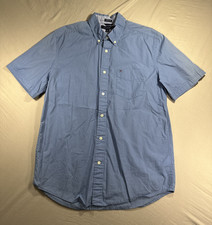 Tommy Hilfiger Mens M Blue Short Sleeve Button Down Classic Fit Shirt 100 Cotton