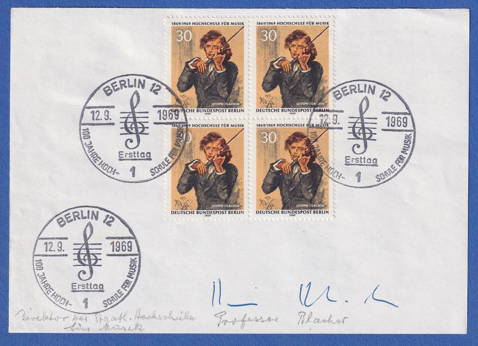 Boris Blacher original-Autogramm auf Vorlage mit Musik-Briefmarke 1969 - Bild 1 von 1