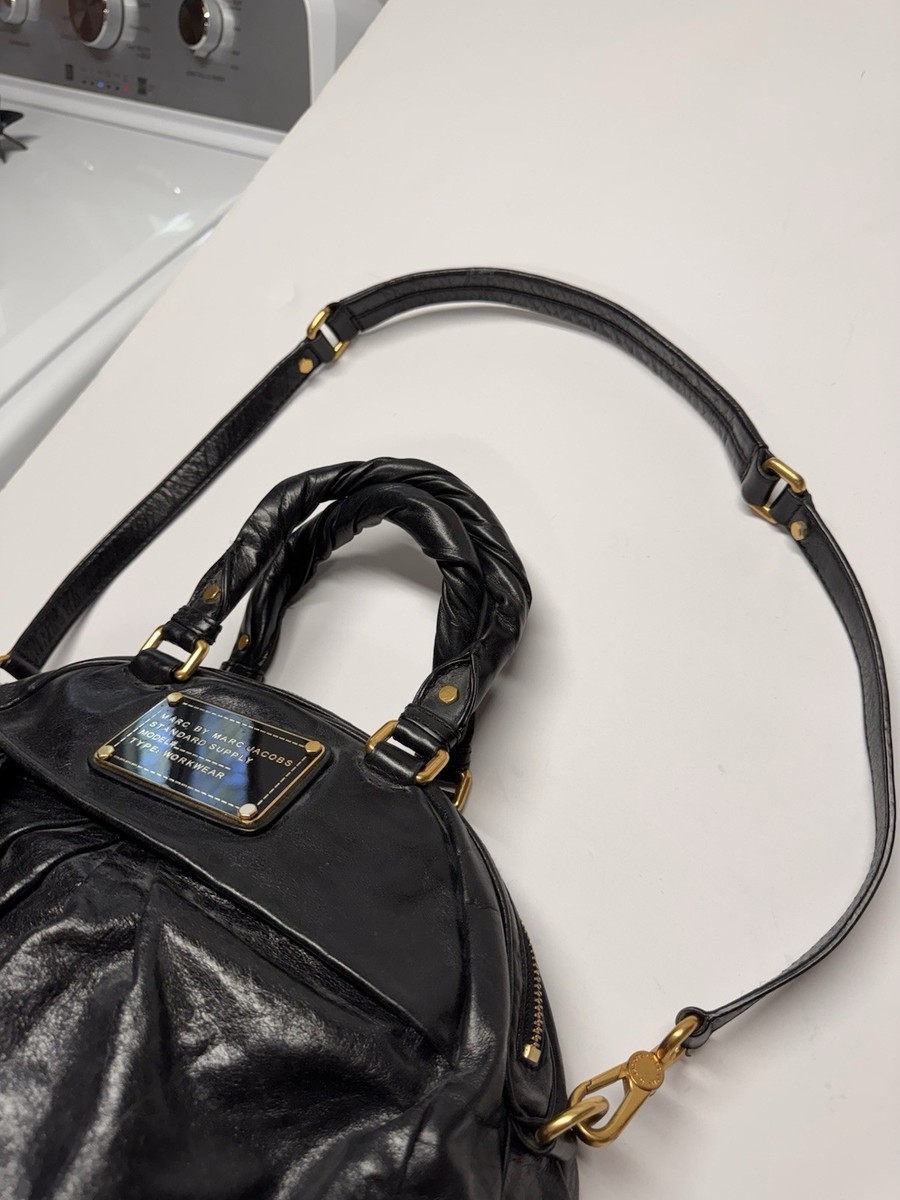 MARC JACOBS Classic Q 2way Tote Shoulder Bag Handbag Black Leather