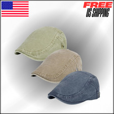 Men's Newsboy Caps Washing Cotton Cooling for Men Adjustable Flat Cap 3Pcs