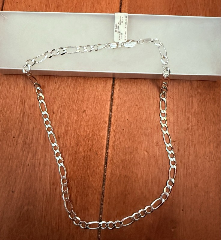 New With Tag Men’s .925 Sterling Silver Figaro Link Chain 20" Made In Italy Box