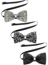 3 Pieces Rhinestone Bow Ties for Men Pre-tied Bow Black Black Silver Silver