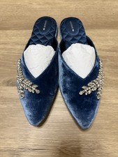Birdies The Swan Blue Velvet Mules Size 10.5 Worn For Wedding 