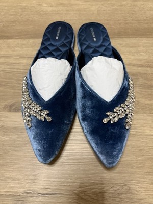 Birdies The Swan Blue Velvet Mules Size 10.5 *Worn For Wedding*