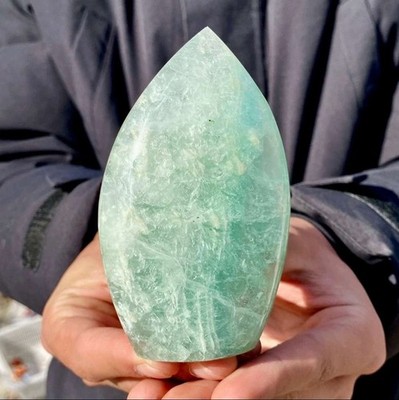 323G Natural Green Fluorite Quartz Water Drop Crystal Reiki Healing Decoration