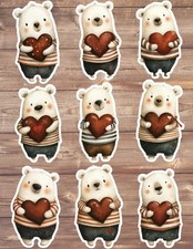 Valentines Polar Bear Die Cut Vinyl Stickers Set Scrapbooking Laptop Waterbottle
