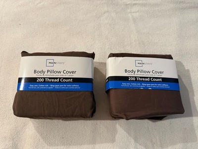 2 Mainstays Brown Body Pillow Covers 200 Thread Count 21''x56'' 