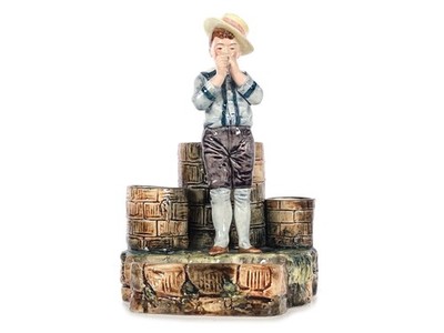B. Bloch Eichwald Majolica Smoking Boy Cigar and Match Holder Rare!
