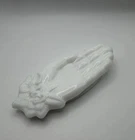 Vintage Avon Milk Glass Hand With Floral Design Pin/Trinket/Soap/Ring Dish 5”