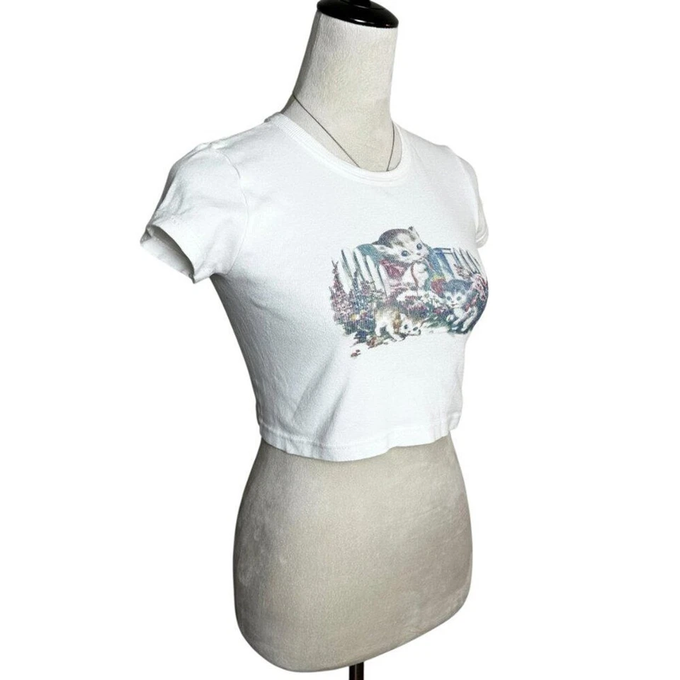 Brandy Melville Y2K Cat Graphic Baby Tee | Cropped Top S | Ashlyn Kitten Top - Image 3 of 4