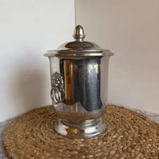 Vintage Woodbury Pewter lion’s head wine chiller ice bucket with lid 