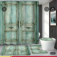 4 Piece Rustic Farm Style Barn Door Bathroom Decor Complete Set