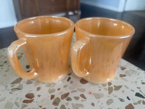 Set Of 2 Vintage Peach Luster Mugs Anchor Hocking Fire King