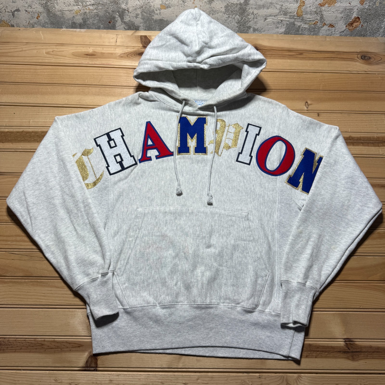 Champion Reverse Weave Patchwork Logo Heather Fle… - image 1
