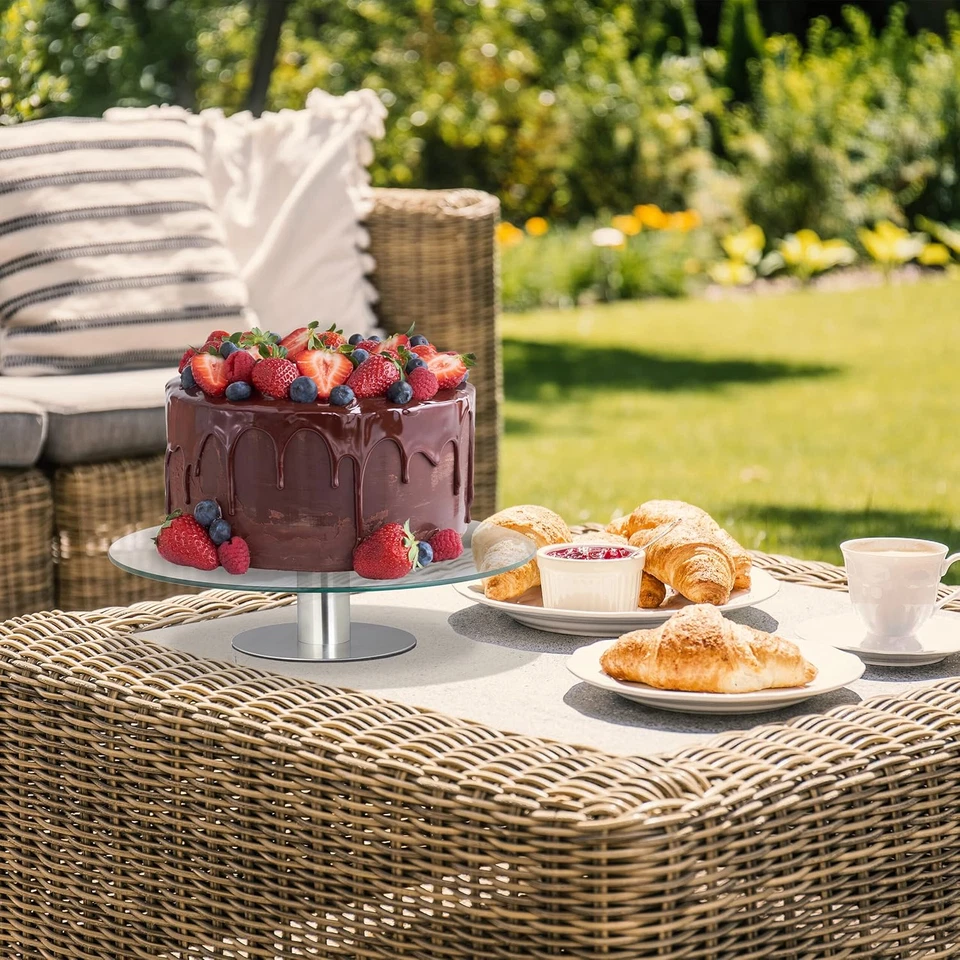 Alzatina Girevole per Dolci, Alzata per Torte, Ø 30 Cm, Vassoio in Vetro E Accia - Immagine 2 di 4