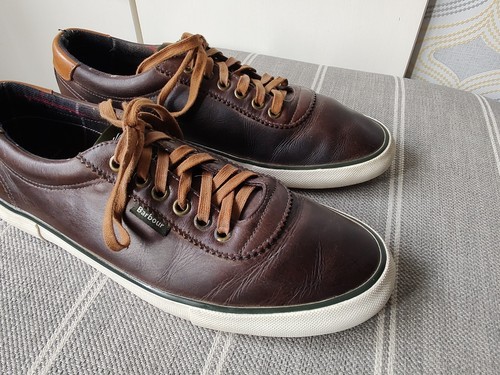 Barbour Brown Leather Country Shoes / Trainers Mens Size Uk 8, Logo On Bottom. - Picture 20 of 21