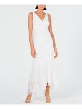 CALVIN KLEIN Womens White Sleeveless V Neck Maxi Formal Mermaid Dress 4