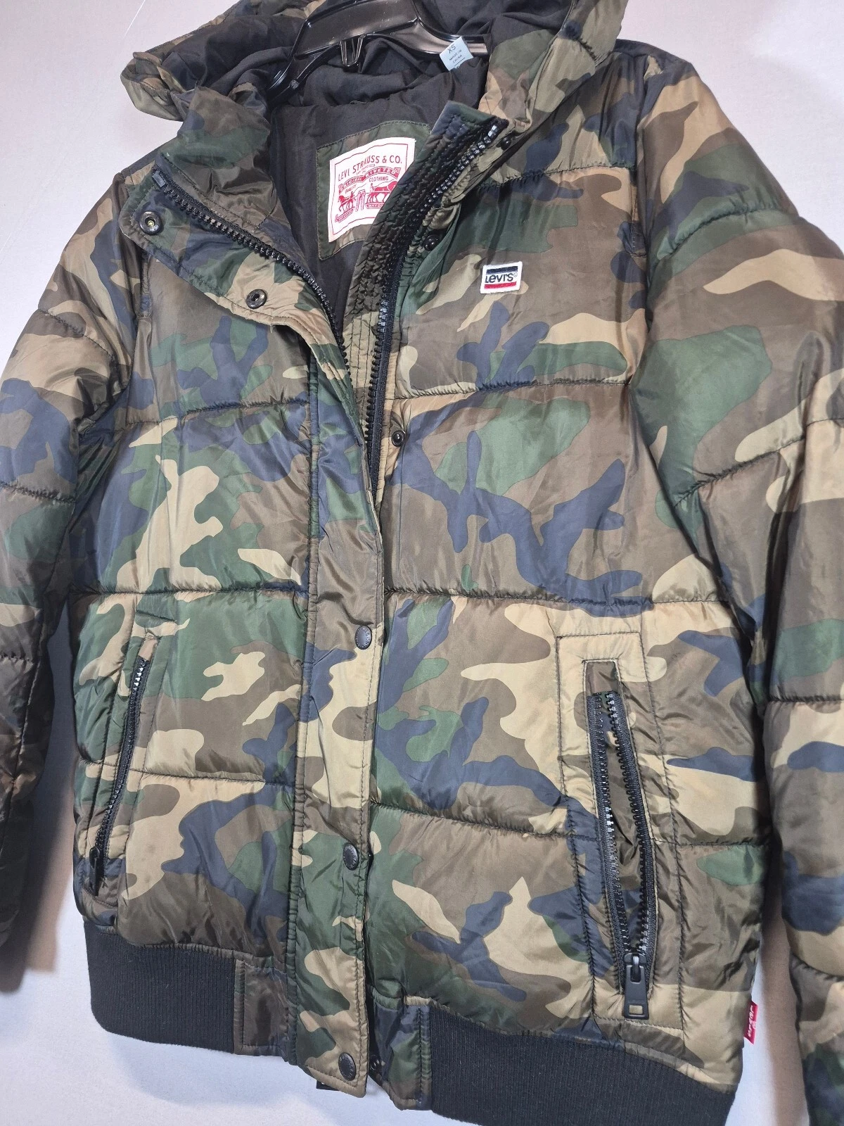 Levi's Camo Puffer Jacket XS Green Woodland Camouflage Hooded Winter Coat image 4