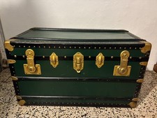 Baule antico da viaggio in legno verde vintage anni '50 forziere cassapanca '900