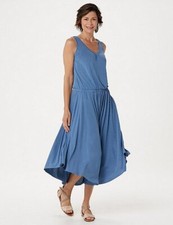 Lisa Rinna Collection Horizon Blue Asymmetric Hem Tank Midi Boho Knit Dress S
