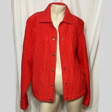 Coldwater Creek orange quilted silk jacket size medium snap buttons
