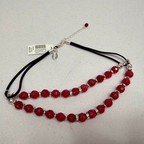 NWT White House Black Market Double Strand Necklace Cherry Red Beads Silver Tone - Picture 15 of 24