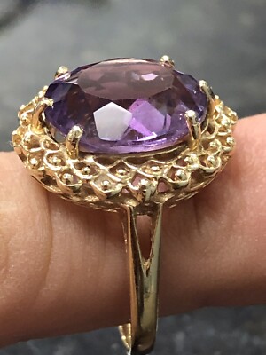 10k Yellow Gold February Birthstone Amethyst Ring - Genuine Gemstone Solitaire Ring (Size 8) - View #11