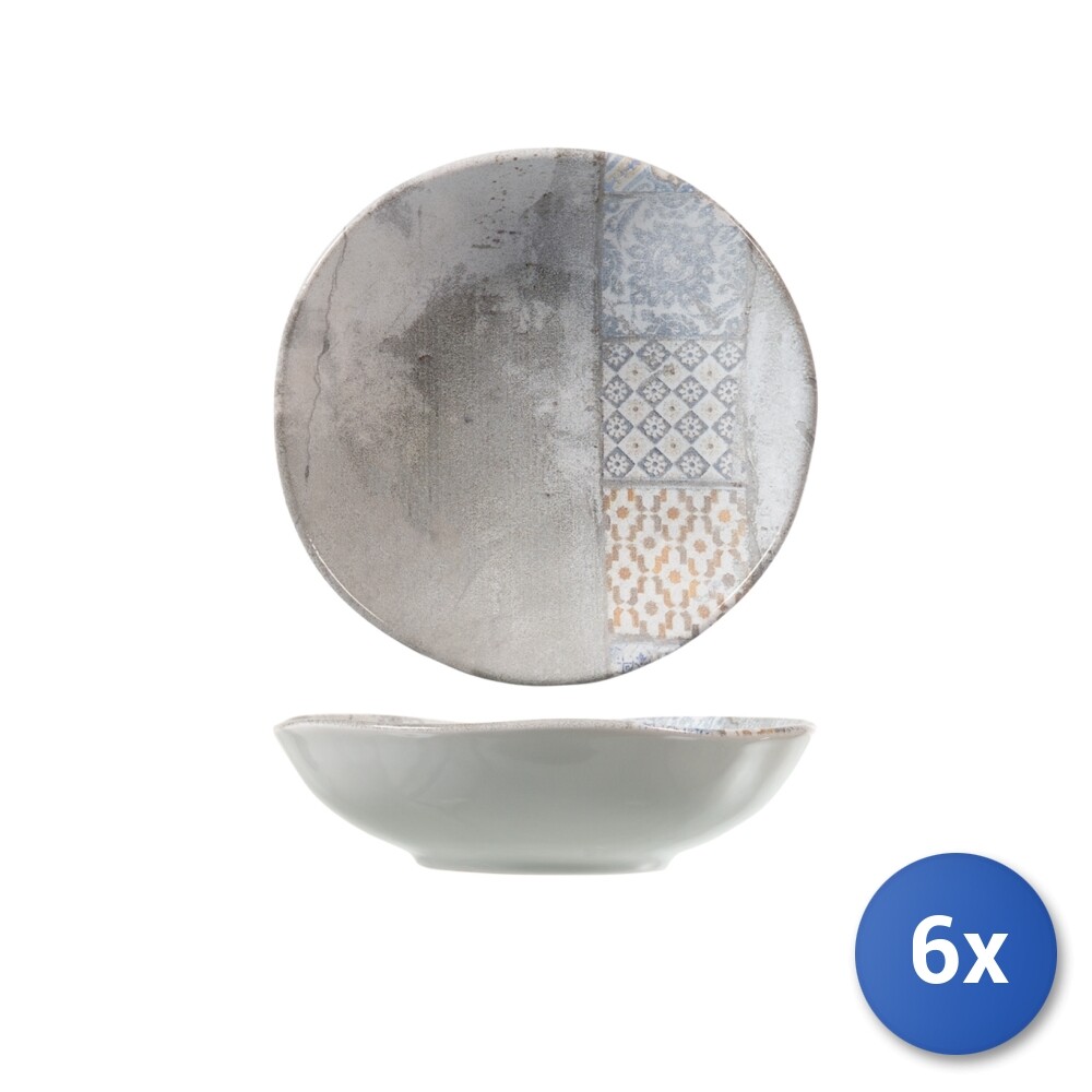 6x H&H Piatto Fondo In Stoneware Malaga Cm20, Grigio