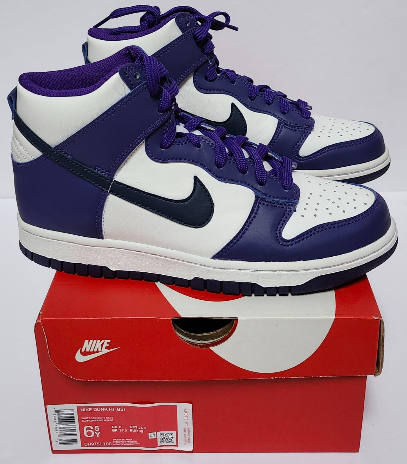 Nike Dunk High GS Electro Purple Midnight Navy Sneakers DH9751-100 Size 6.5Y/8W
