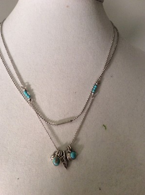 Lucky Brand Silver Short  Charm Turquoise Necklace $35 Y130a