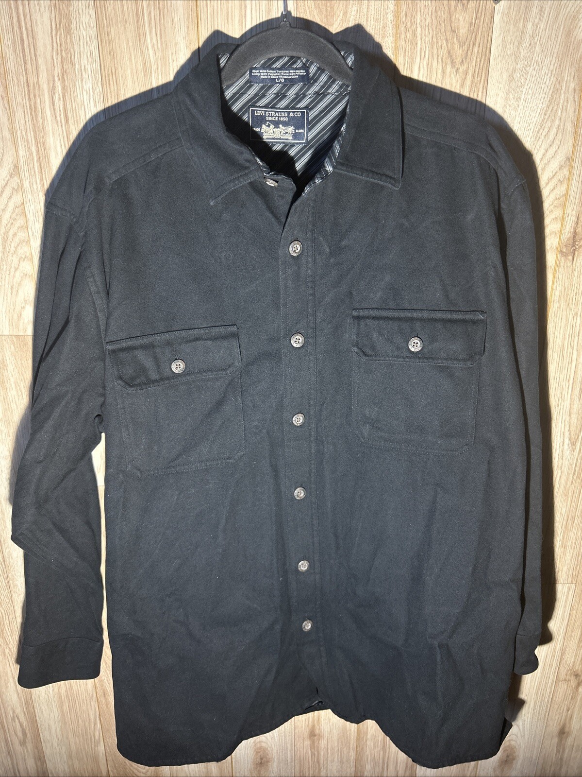 Levi Strauss Shirt Jacket Shacket Men L Black Lined Heavyweight Flannel