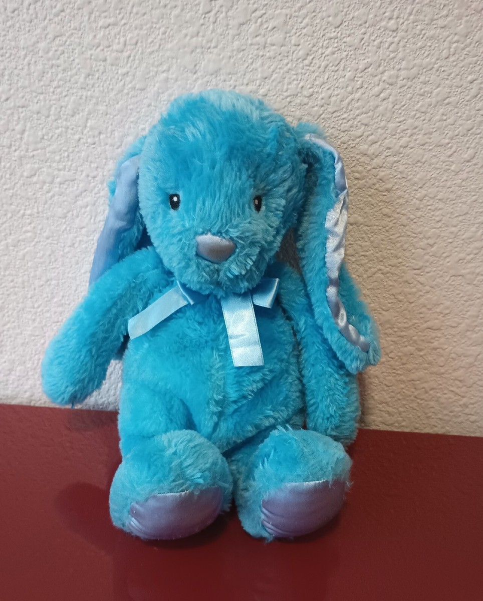 Vintage UNBRANDED Blue Bunny Rabbit Satin Ears Lovey Stuffed Plush
