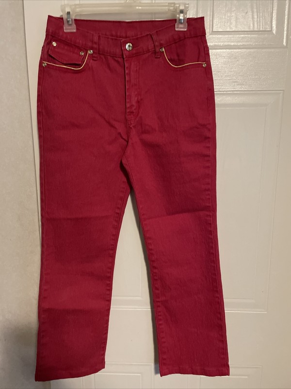 DG2 by Diane Gilman Jeans Women Size 8 Red Cropped Ankle Studded Mid-rise 30x26