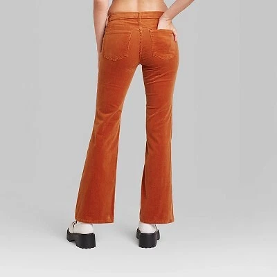 Women's Mid-Rise Corduroy Flare Pants - Wild Fable Rust 2