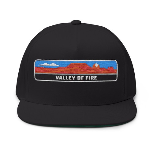Valley of Fire Embroidered Flat Bill Cap Outdoor Adventure Hat - Picture 2 of 5