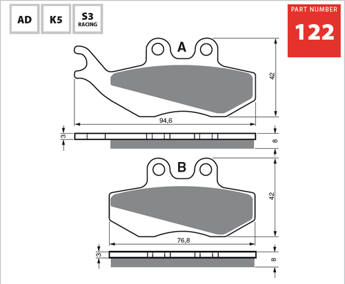 Yamaha TZR 50 Front Sintered Brake Pads 2007 - CORE PERFORMANCE - TZR50 TZR-50 - Picture 2 of 7