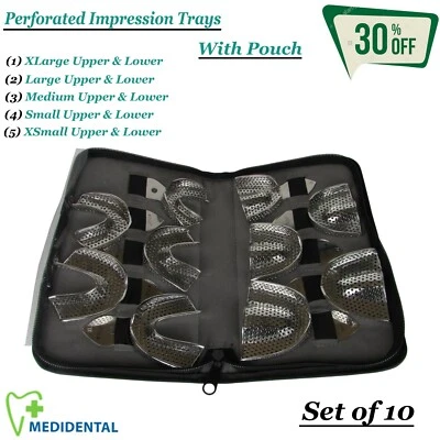 TK PLUS 10 PCs Orthodontie Perforé Porte-Empreinte Edentulous Upper & Lower Set with bag