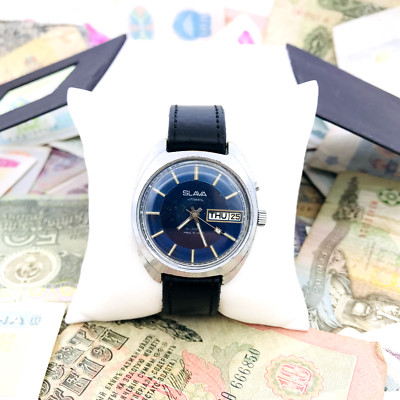   Rare Blue Slava Automatic USSR Soviet 1980s Wrist Watch 2427 Service  
