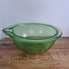 VTG Depression Uranium Green Glass Ribbed Mixing Batter Bowl Pour Spout