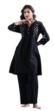 Women's Trendy Wear Black Color Khadi Cotton Ankle Length Kurti Set