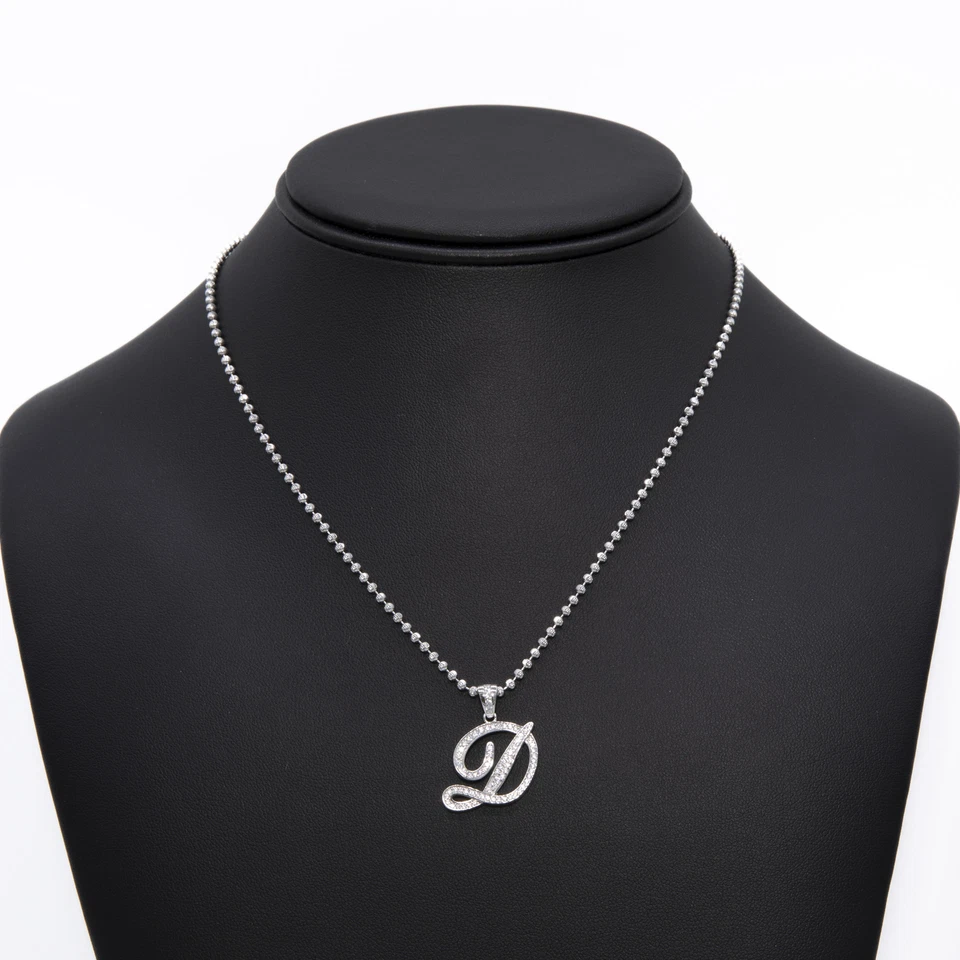 1" Circonita Cúbica Cursiva Inicial Luna Cuenta Bola Cadena Plata de Ley 925 - Imagen 3 de 4