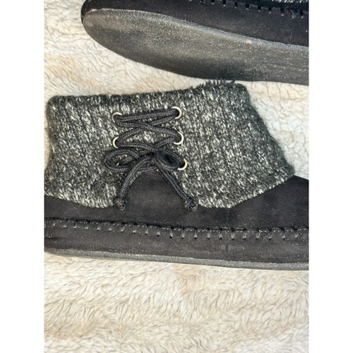 Airwalk Slipper Booties Cozy Knit Cuff Faux Suede Black Gray Women's Size 9 - Picture 8 of 11