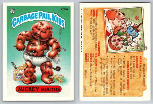 1987 Topps Garbage Pail Kids Series 7 Bocche TOPOLINO 2 stelle scheda GPK 258a quasi nuova - Foto 1 di 1