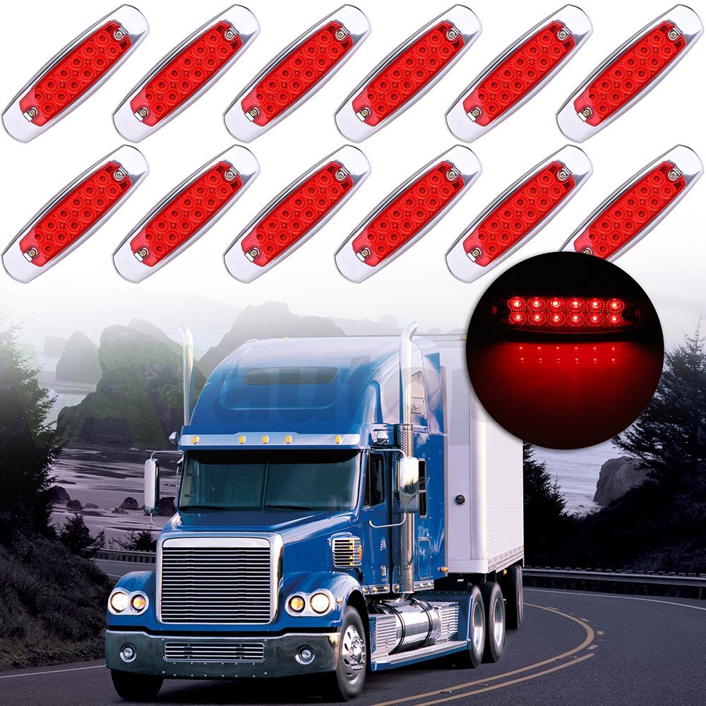12pcs Red Sealed Side Marker Clearance Light Fish Shape 12 LED For Truck Trailer