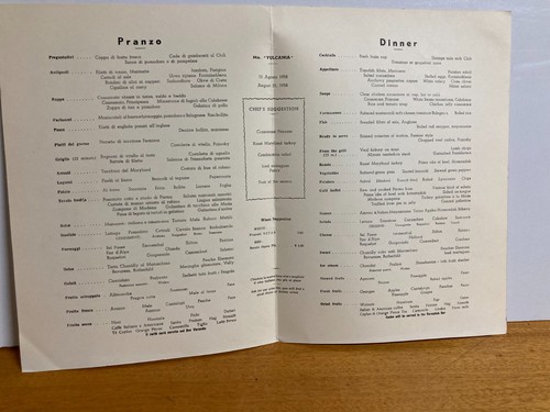 A Dinner menu from the Italian cruise ship Mn “Vulcania”. C. 1958 - Picture 3 of 4