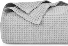 PHF 100 Cotton Waffle Weave Blanket King Size King 104" x 90" , Light Grey