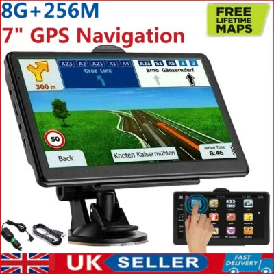 7" GPS Sat Navs for Car Truck HGV Navigation UK&EU Map Free Lifetime Screen 8G