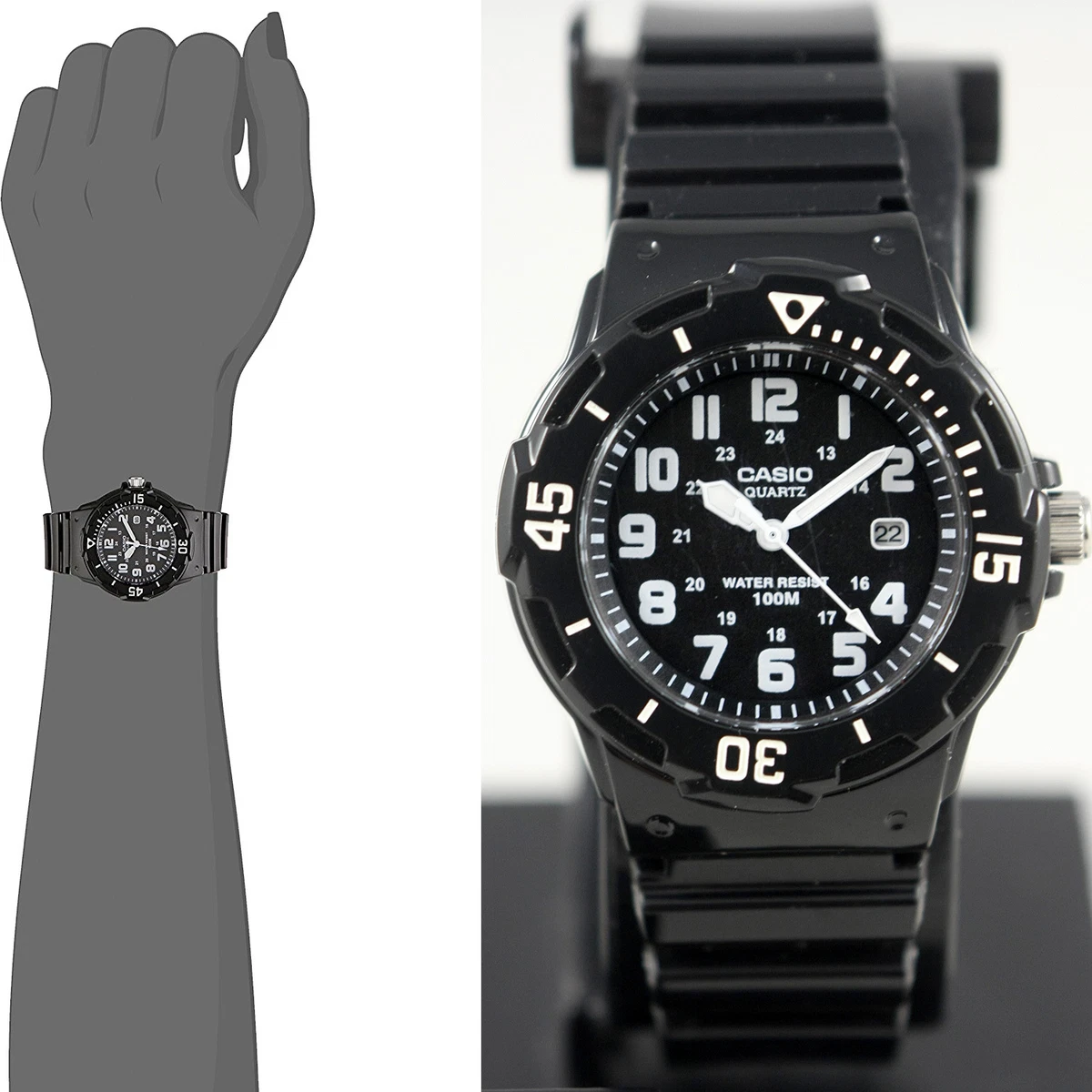 Casio Ladies Analog Anti Reverse Bezel Sport 100M WR Watch Date LRW 200H 1BV NEW