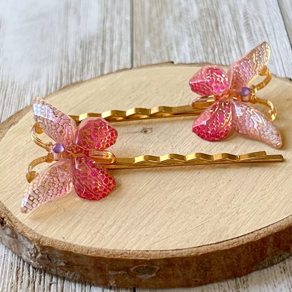 Pink & Gold Butterfly Hair Pins - Image 2 of 4